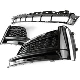 Audi A5 S-Line S5 B9 2016-2020 All Gloss Black Front Bumper Lower Centre & Side Grilles