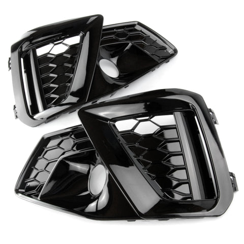 Audi A4 B9 Facelift 2019-2024 S Line S4 All Gloss Black Fog Light Grilles Surrounds Pair