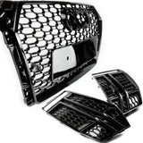 RS4 Style Honeycomb Front Grille & Side Fog Grilles Kit for Audi A4 B9 S-LINE 2015-2019