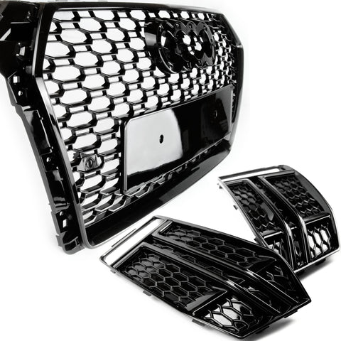 RS4 Style Honeycomb Front Grille & Side Fog Grilles Kit for Audi A4 B9 S-LINE 2015-2019