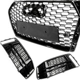 RS4 Style Honeycomb Front Grille & Side Fog Grilles Kit for Audi A4 B9 S-LINE 2015-2019