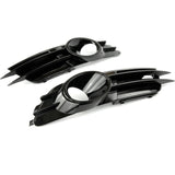 Audi A6 C7 2011-2015 Gloss Black Front Fog Light Grilles Covers Pair