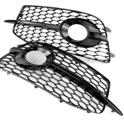All Gloss Black Honeycomb Front Fog Light Grilles for Audi Q3 S-Line 2012-14