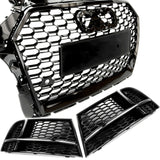 RS3 Style Honeycomb Black Front Grilles Kit to fit Audi A3 8v Facelift 2016-19 S-Line