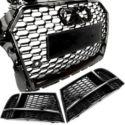 RS3 Style Honeycomb Black Front Grilles Kit to fit Audi A3 8v Facelift 2016-19 S-Line