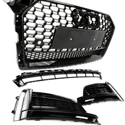 Audi A5 S-Line S5 B9 2016-2020 RS Style Honeycomb Front Bumper Grille & Fog Light Covers Kit