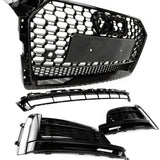Audi A5 S-Line S5 B9 2016-2020 RS Style Honeycomb Front Bumper Grille & Fog Light Covers Kit
