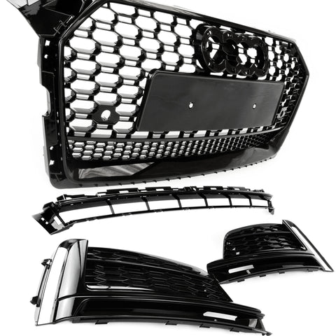 Audi A5 S-Line S5 B9 2016-2020 RS Style Honeycomb Front Bumper Grille & Fog Light Covers Kit