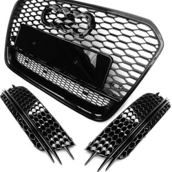 Audi A6 C7 RS6 Style Honeycomb Front Bumper Grilles Full 3 Piece Kit