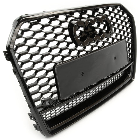 RS6 Style Front Bumper Grille Gloss Black Honeycomb to fit Audi A6 C7 Facelift