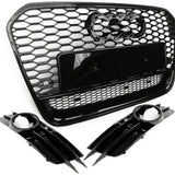 Audi A6 C7 RS6 Style Honeycomb Front Bumper Grilles with Fogs Full 3 Piece Kit