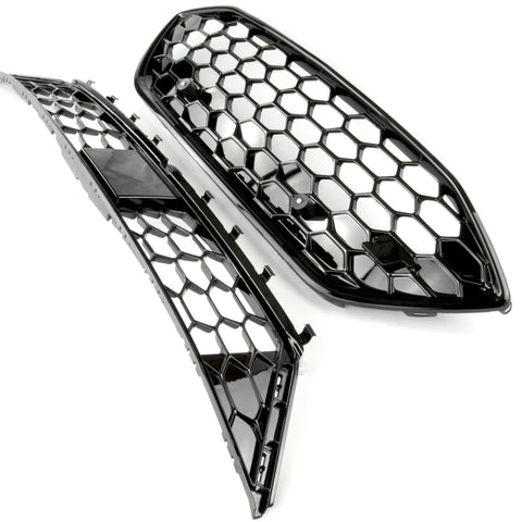 Ford Focus mk4 ST and ST-Line All Gloss Black Honeycomb Upper and Lower Front Grilles Kit