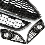 Ford Fiesta mk7 Carbon Fibre Black Honeycomb Zetec S Front Grilles & Fogs Covers