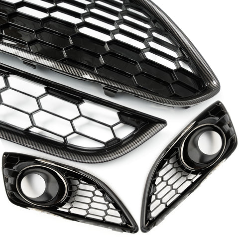 Ford Fiesta mk7 Carbon Fibre Black Honeycomb Zetec S Front Grilles & Fogs Covers