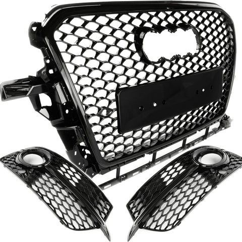 Audi Q5 8R Facelift 2013-2017 RS Style Honeycomb Front Bumper Grille & Fog Light Covers Kit