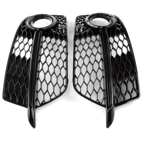 Audi Q5 S-Line RS Style Gloss Black Honeycomb Front Fog Light Grilles Pair Left Right