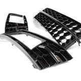 Custom All Gloss Black Front Lower Bumper Grille & Fog Light Grilles Covers for Skoda Octavia mk3 2013 - 2017