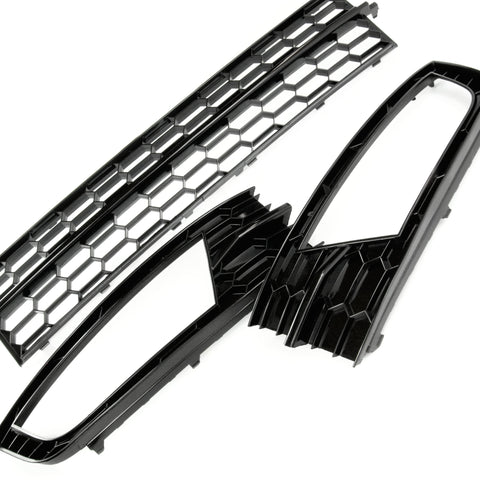 Custom All Gloss Black Front Lower Bumper Grille & Fog Light Grilles Covers for Skoda Octavia mk3 2013 - 2017