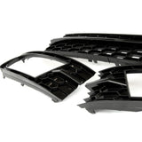 Custom All Gloss Black Front Lower Bumper Grille & Fog Light Grilles Covers for Skoda Octavia mk3 2013 - 2017