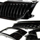 Custom All Gloss Black Front Upper and Lower Bumper Grilles & Fog Light Covers for Skoda Octavia mk3 2013 - 2017