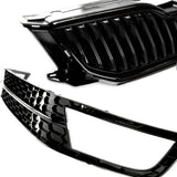 Custom All Gloss Black Front Upper and Lower Bumper Grilles & Fog Light Covers for Skoda Octavia mk3 2013 - 2017