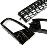 Custom All Gloss Black Front Upper and Lower Bumper Grilles & Fog Light Covers for Skoda Octavia mk3 2013 - 2017