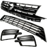 VW Caddy mk4 Van 2016 - 2020 All Gloss Black Front Bumper Grilles and Fog Covers Full Kit