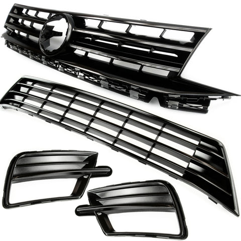 VW Caddy mk4 Van 2016 - 2020 All Gloss Black Front Bumper Grilles and Fog Covers Full Kit