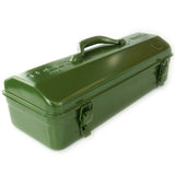 Vintage Army Green Metal Tool Box Carry Handle Steel Storage Tin Chest