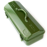 Vintage Army Green Metal Tool Box Carry Handle Steel Storage Tin Chest