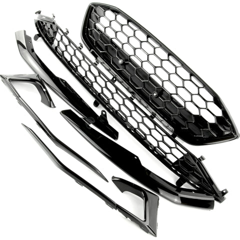Ford Focus mk4 All Gloss Black Honeycomb Front Grilles and Trim Full Kit
