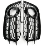 Audi A1 RS1 Style Front Bumper Fog Light Grilles Covers Gloss Black Honeycomb