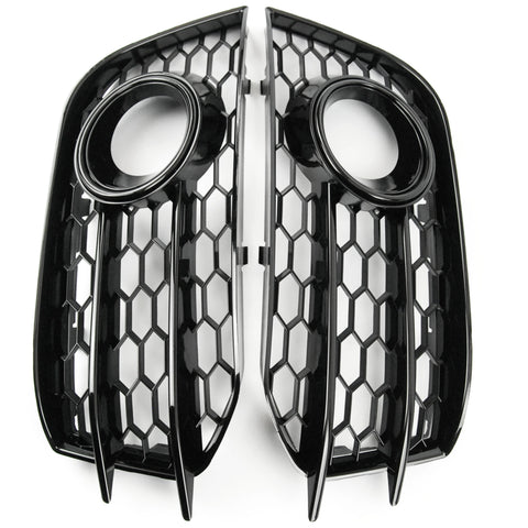 Audi A1 RS1 Style Front Bumper Fog Light Grilles Covers Gloss Black Honeycomb