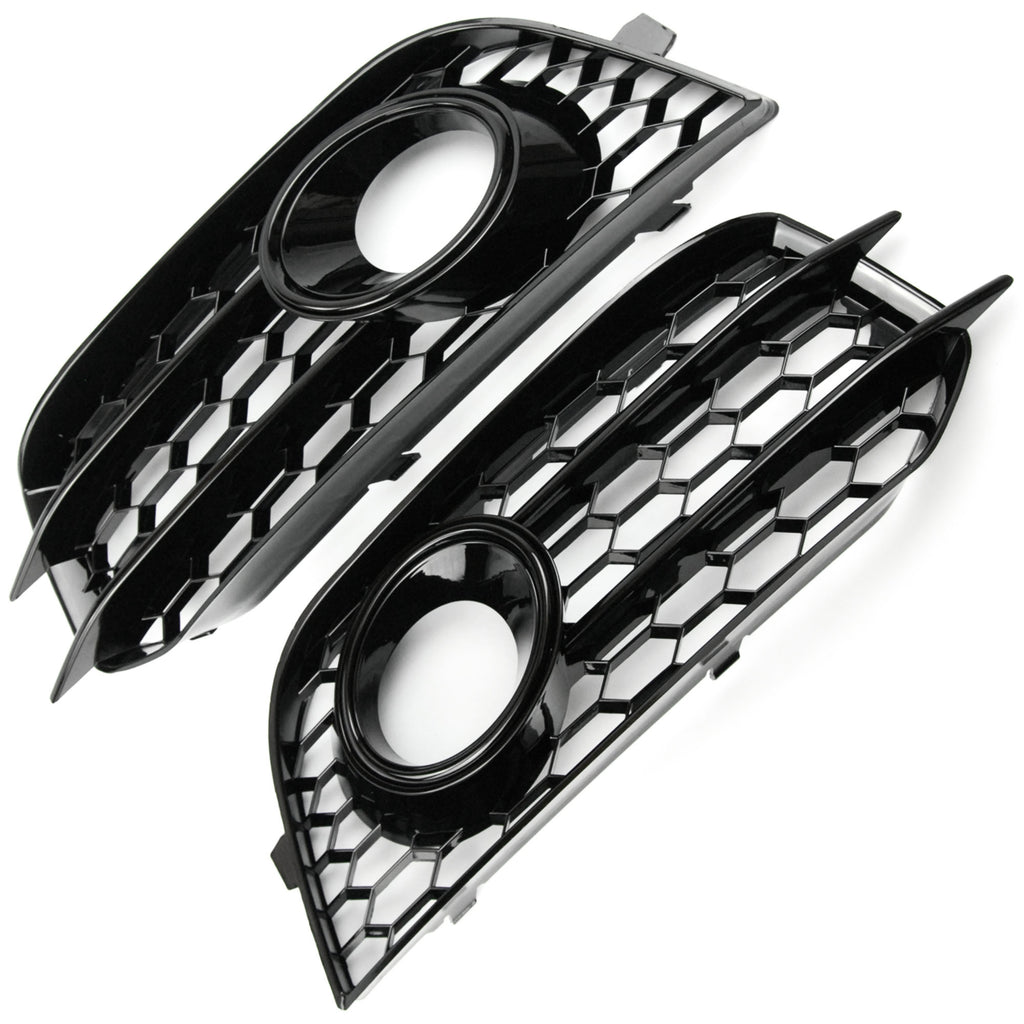 Honeycomb Fog Light Grille Cover Pair For Audi A3 8P 2009-2013 - Gloss Black ABS (Not For S-Line)
