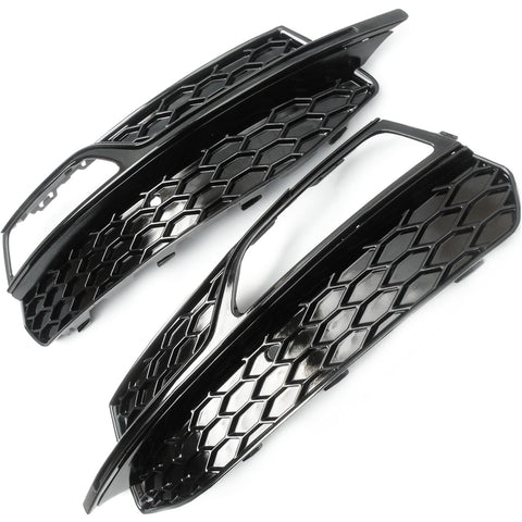 All Gloss Black Audi A3 8v S-Line 2013-16 Front Fog Light Grilles
