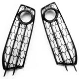 Audi A3 8P 2008-12 S-Line Honeycomb Fog Light Grilles Covers Pair Gloss Black