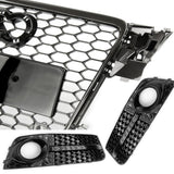 Audi A4 B8 RS4 Style Carbon Fibre Honeycomb Front Grille & Fogs Kit