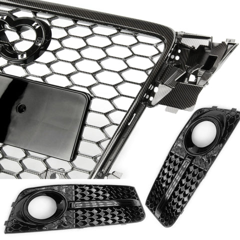 Audi A4 B8 RS4 Style Carbon Fibre Honeycomb Front Grille & Fogs Kit