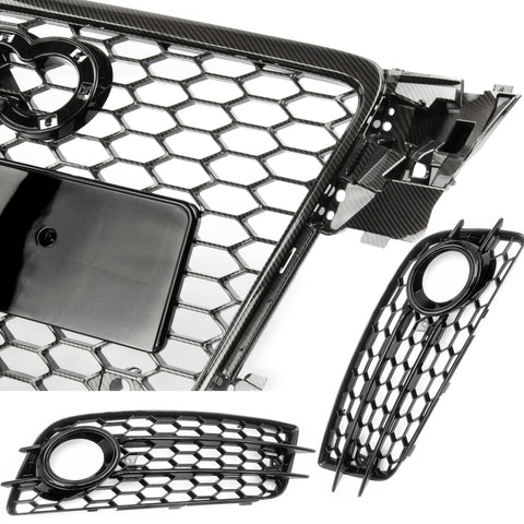 Audi A4 B8 RS4 Style Carbon Fibre Honeycomb Front Grille & Fogs S-Line
