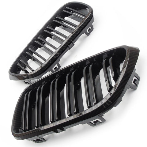 BMW 2 Series F22 Carbon Fibre Effect Black Dual Line Front Grilles