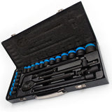 24 Piece Heavy Duty 1/2" Black Sockets Ratchet Wrench Set Metal Case