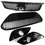 Ford Focus Gloss Black Honeycomb Front Bumper Grilles & Fog Lights