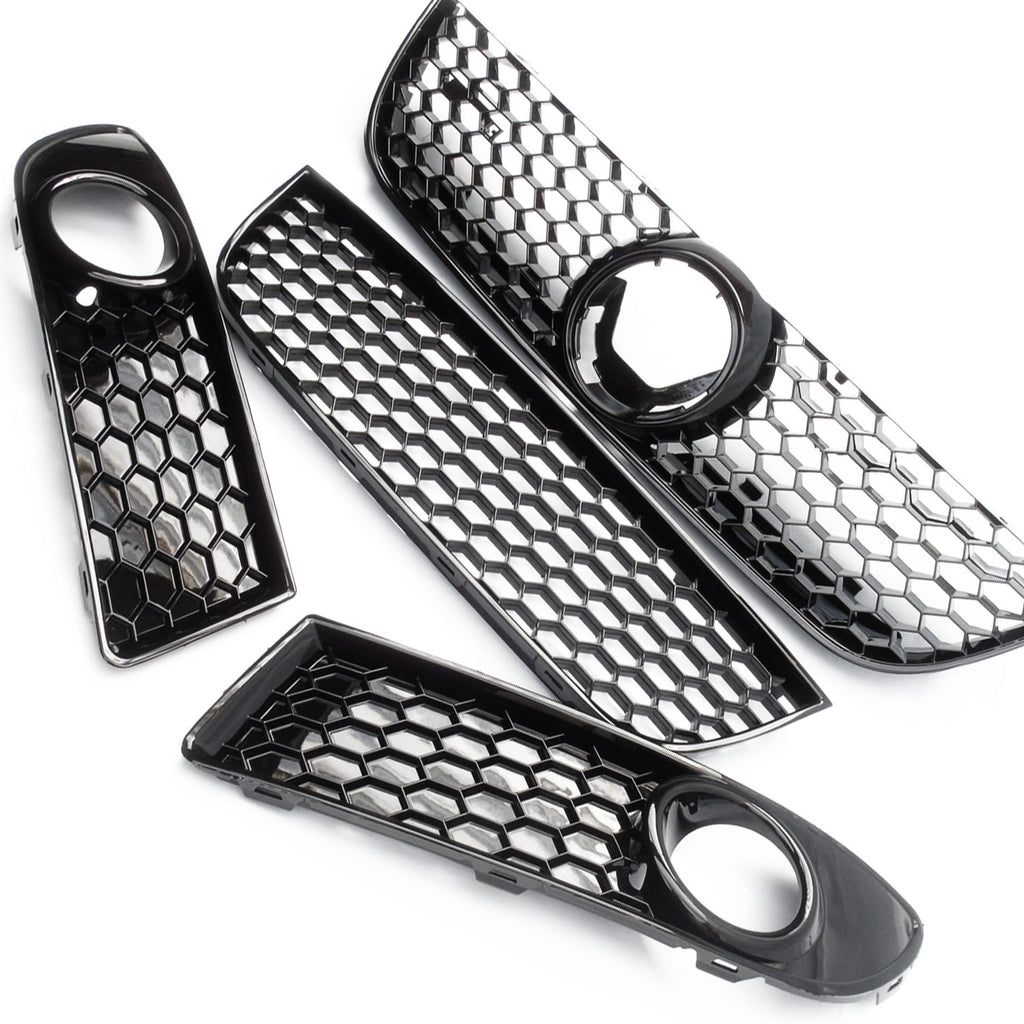Audi A6 C7.5 RS6 Style Honeycomb Front Grilles Full 3 Piece Kit S-Line