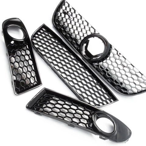 VW Polo 9n3 All Gloss Black GTI Style Honeycomb Front Grilles Full Kit