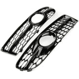 Honeycomb Fog Light Grilles Covers Pair Gloss Black Audi A4 B7 05-08 S-Line