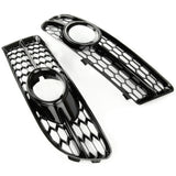 Honeycomb Fog Light Grilles Covers Pair Gloss Black Audi A4 B7 05-08 S-Line