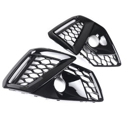 Audi A4 B9.5 Facelift 19-24 S Line S4 Gloss Black Honeycomb Fog Light Grilles