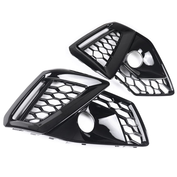 Audi A4 B9.5 Facelift 19-24 S Line S4 Gloss Black Honeycomb Fog Light Grilles