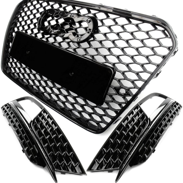 Audi A5 2012-2016 RS5 Style Honeycomb Black Front Grilles and Fog Light Covers Kit