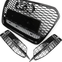 Audi A6 C7 RS6 Style Honeycomb Front Bumper Grilles Full 3 Piece Kit S-Line